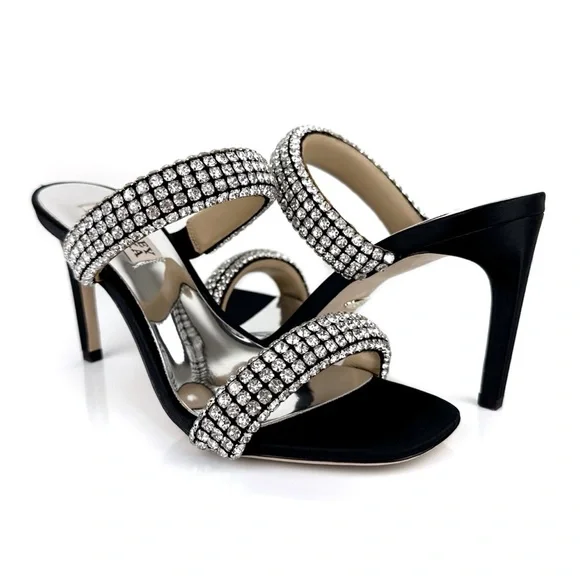 Badgley Mischka Women's Sade Jeweled Double Band Heeled Sandals Black Size 6 - Picture 1 of 12